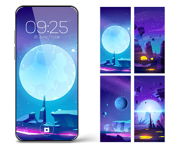 Space-themed illustrations for smartphone screens